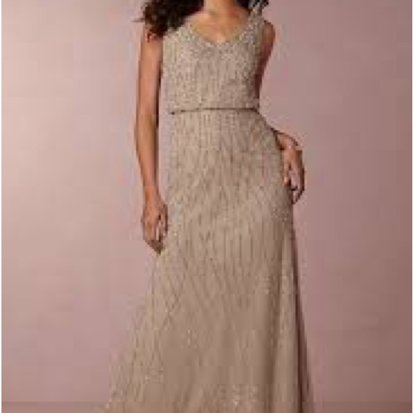 Adrianna Papell Champagne Beaded Dress Size 16 M